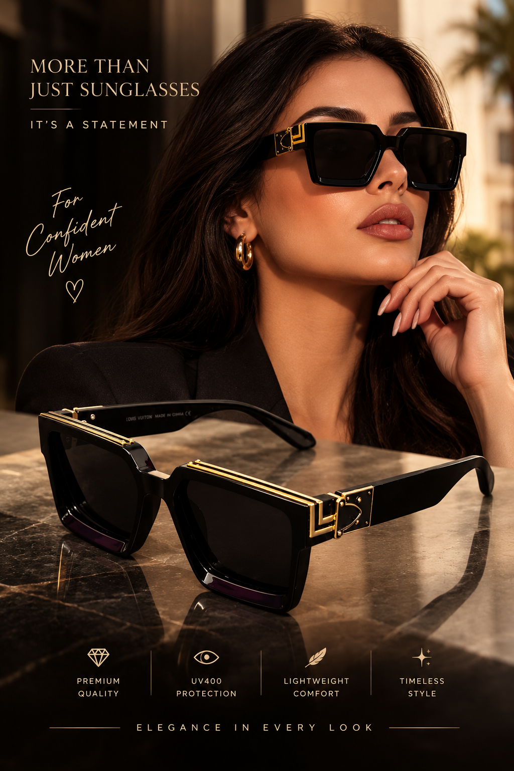 LUXURY LV BLACK AND GOLD SUNGLASSES 2027 - Image 2